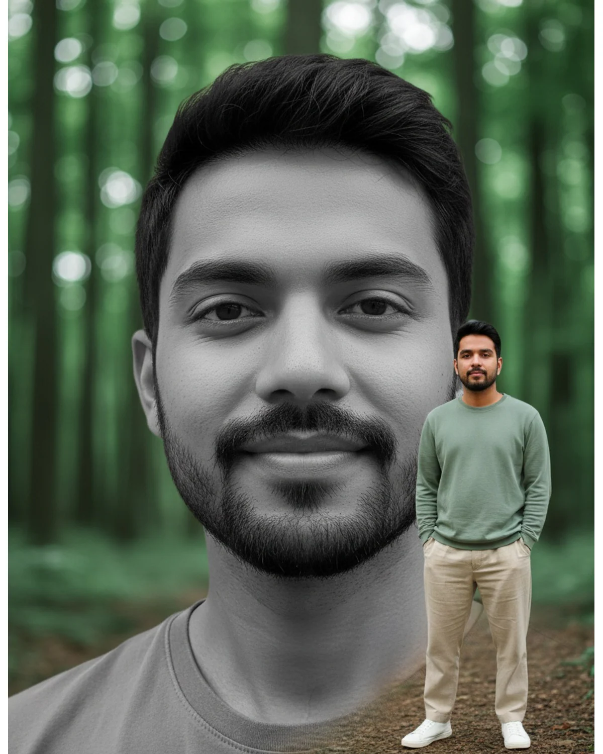 Biruli in post Instagram feed prompt - layered black and white DP edit result
