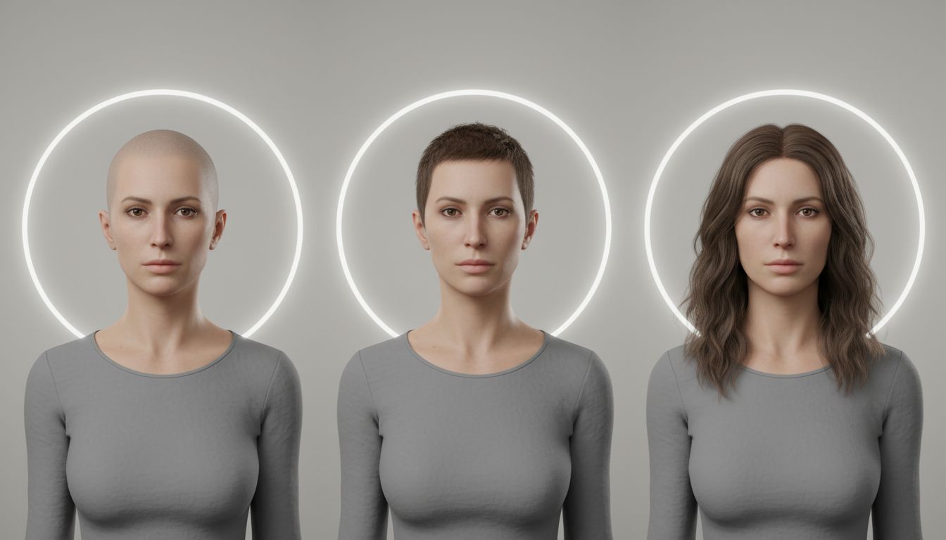 Photoreal hairstyle variant comparison scene