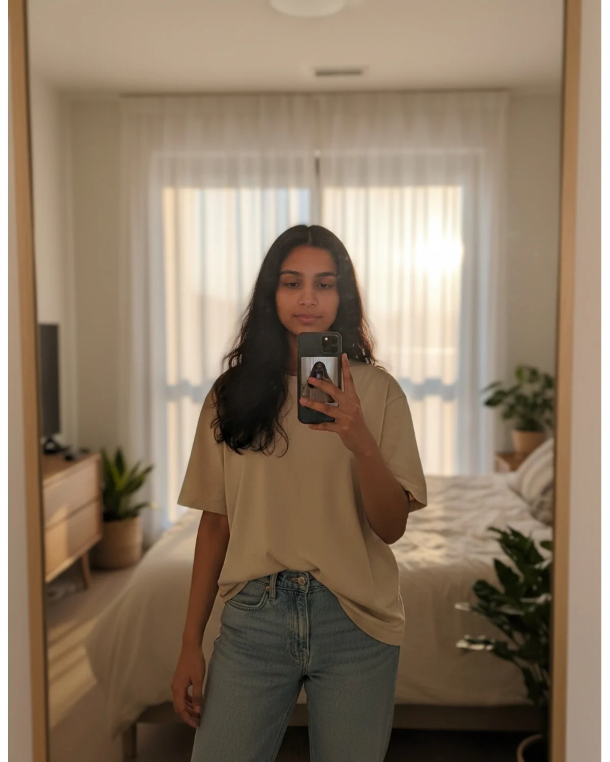 Biruli in viral photo prompt - mirror selfie upgrade with natural skin texture